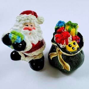 Fitz and Floyd Gifts From Santa Ceramic Salt Pepper Shaker Set w/ Box Christmas